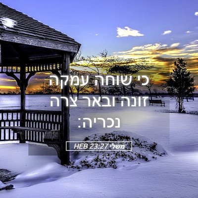 Picture 05 - משלי 23:27 HEB - כי שוחה עמקה זונה ובאר צרה - Bible Verse Picture
