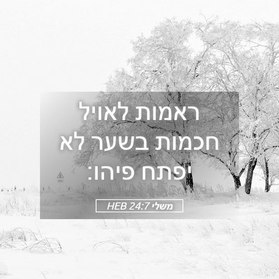 Picture 05 - משלי 24:7 HEB - ראמות לאויל חכמות בשער לא - Bible Verse Picture