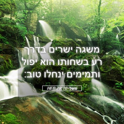 Picture 05 - משלי 28:10 HEB - משגה ישרים בדרך רע בשחותו - Bible Verse Picture