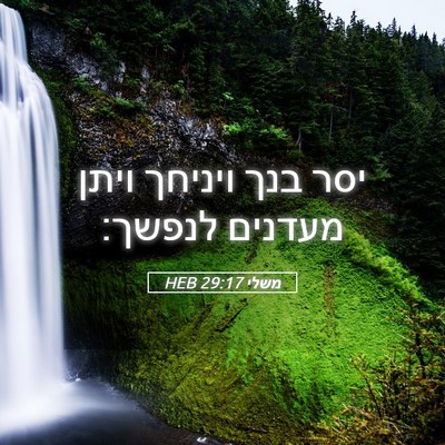 Picture 05 - משלי 29:17 HEB - יסר בנך ויניחך ויתן מעדנים - Bible Verse Picture