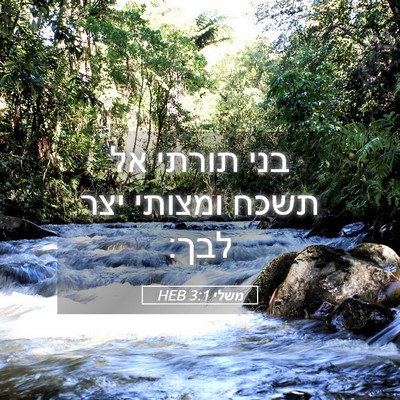 Picture 05 - משלי 3:1 HEB - בני תורתי אל תשכח ומצותי - Bible Verse Picture