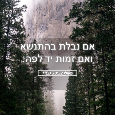 Picture 05 - משלי 30:32 HEB - אם נבלת בהתנשא ואם זמות יד - Bible Verse Picture