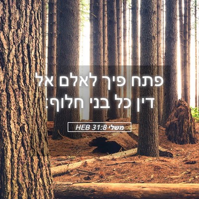 Picture 05 - משלי 31:8 HEB - פתח פיך לאלם אל דין כל בני - Bible Verse Picture