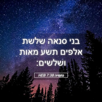Picture 05 - נחמיה 7:38 HEB - בני סנאה שלשת אלפים תשע - Bible Verse Picture