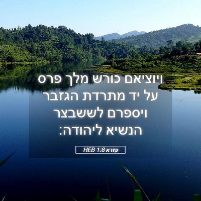 Picture 05 - עזרא 1:8 HEB - ויוציאם כורש מלך פרס על יד - Bible Verse Picture