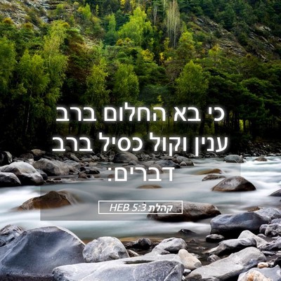 Picture 05 - קהלת 5:3 HEB - כי בא החלום ברב ענין וקול - Bible Verse Picture