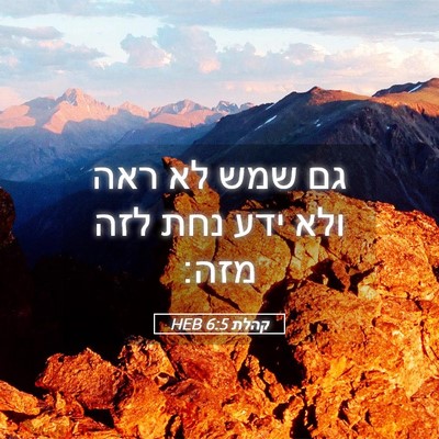 Picture 05 - קהלת 6:5 HEB - גם שמש לא ראה ולא ידע נחת - Bible Verse Picture
