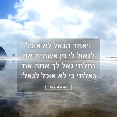 Picture 05 - רות 4:6 HEB - ויאמר הגאל לא אוכל לגאול לי - Bible Verse Picture