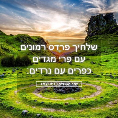 Picture 05 - שיר השירים 4:13 HEB - שלחיך פרדס רמונים עם פרי - Bible Verse Picture