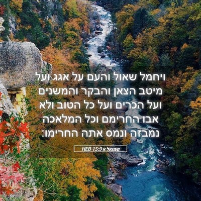 Picture 05 - שמואל א 15:9 HEB - ויחמל שאול והעם על אגג ועל - Bible Verse Picture