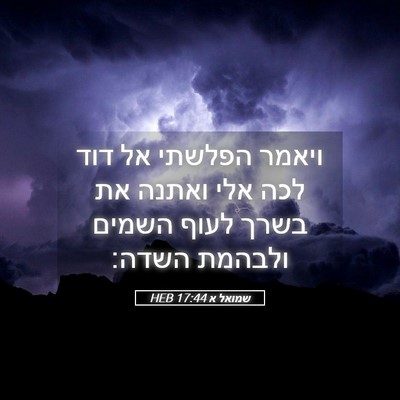 Picture 05 - שמואל א 17:44 HEB - ויאמר הפלשתי אל דוד לכה אלי - Bible Verse Picture
