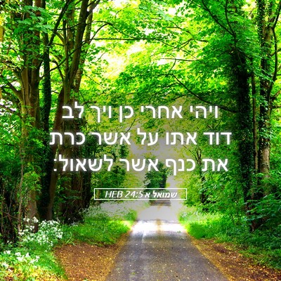 Picture 05 - שמואל א 24:5 HEB - ויהי אחרי כן ויך לב דוד אתו - Bible Verse Picture