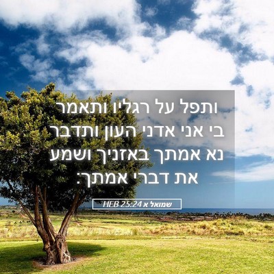 Picture 05 - שמואל א 25:24 HEB - ותפל על רגליו ותאמר בי אני - Bible Verse Picture