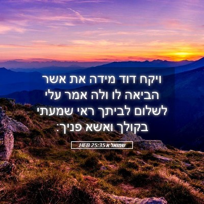 Picture 05 - שמואל א 25:35 HEB - ויקח דוד מידה את אשר הביאה - Bible Verse Picture