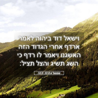 Picture 05 - שמואל א 30:8 HEB - וישאל דוד ביהוה לאמר ארדף - Bible Verse Picture