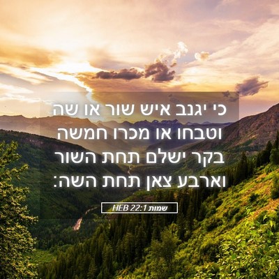 Picture 05 - שמות 22:1 HEB - כי יגנב איש שור או שה וטבחו - Bible Verse Picture
