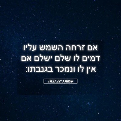 Picture 05 - שמות 22:3 HEB - אם זרחה השמש עליו דמים לו - Bible Verse Picture