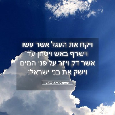 Picture 05 - שמות 32:20 HEB - ויקח את העגל אשר עשו וישרף - Bible Verse Picture