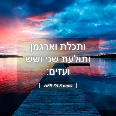 Picture 05 - שמות 35:6 HEB - ותכלת וארגמן ותולעת שני - Bible Verse Picture