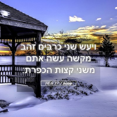 Picture 05 - שמות 37:7 HEB - ויעש שני כרבים זהב מקשה עשה - Bible Verse Picture