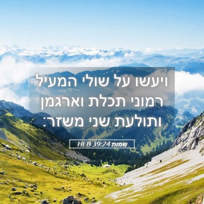 Picture 05 - שמות 39:24 HEB - ויעשו על שולי המעיל רמוני - Bible Verse Picture