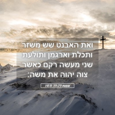 Picture 05 - שמות 39:29 HEB - ואת האבנט שש משזר ותכלת - Bible Verse Picture