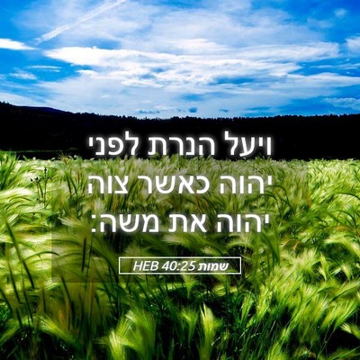 Picture 05 - שמות 40:25 HEB - ויעל הנרת לפני יהוה כאשר - Bible Verse Picture