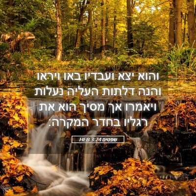 Picture 05 - שפטים 3:24 HEB - והוא יצא ועבדיו באו ויראו - Bible Verse Picture