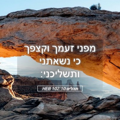 Picture 05 - תהלים 102:10 HEB - מפני זעמך וקצפך כי נשאתני - Bible Verse Picture
