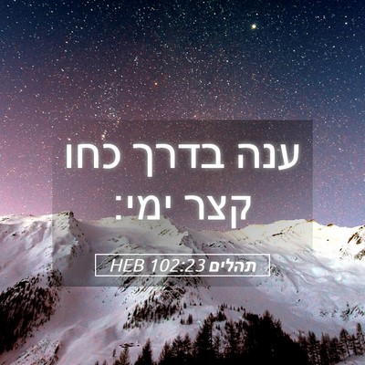 Picture 05 - תהלים 102:23 HEB - ענה בדרך כחו קצר - Bible Verse Picture