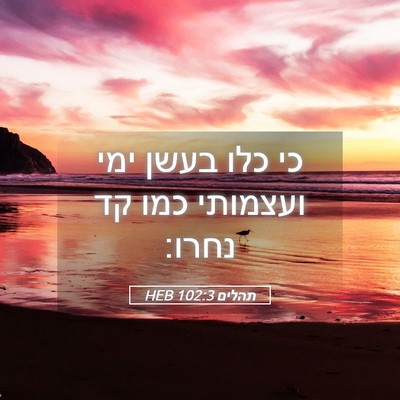 Picture 05 - תהלים 102:3 HEB - כי כלו בעשן ימי ועצמותי כמו - Bible Verse Picture