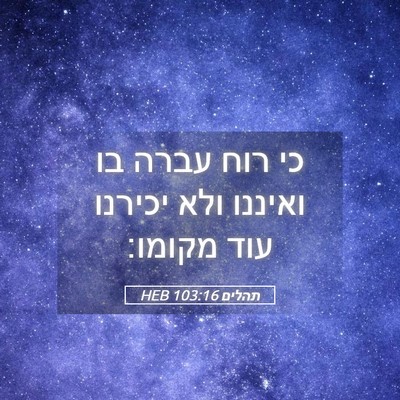Picture 05 - תהלים 103:16 HEB - כי רוח עברה בו ואיננו ולא - Bible Verse Picture