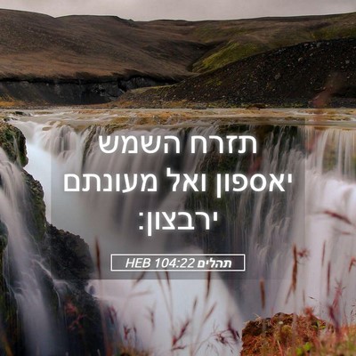 Picture 05 - תהלים 104:22 HEB - תזרח השמש יאספון ואל - Bible Verse Picture