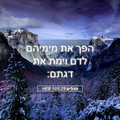 Picture 05 - תהלים 105:29 HEB - הפך את מימיהם לדם וימת את - Bible Verse Picture