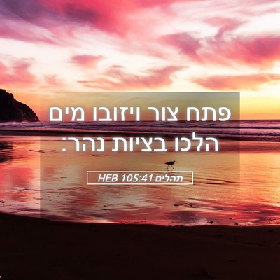 Picture 05 - תהלים 105:41 HEB - פתח צור ויזובו מים הלכו - Bible Verse Picture