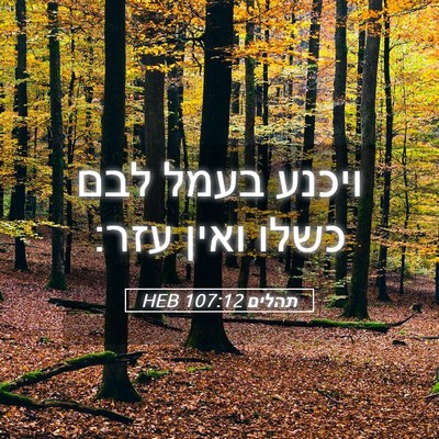 Picture 05 - תהלים 107:12 HEB - ויכנע בעמל לבם כשלו ואין - Bible Verse Picture