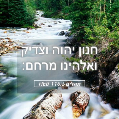 Picture 05 - תהלים 116:5 HEB - חנון יהוה וצדיק ואלהינו - Bible Verse Picture