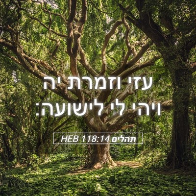Picture 05 - תהלים 118:14 HEB - עזי וזמרת יה ויהי לי - Bible Verse Picture