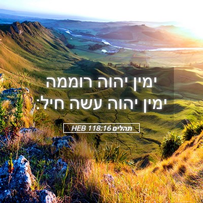 Picture 05 - תהלים 118:16 HEB - ימין יהוה רוממה ימין יהוה - Bible Verse Picture