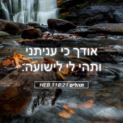 Picture 05 - תהלים 118:21 HEB - אודך כי עניתני ותהי לי - Bible Verse Picture