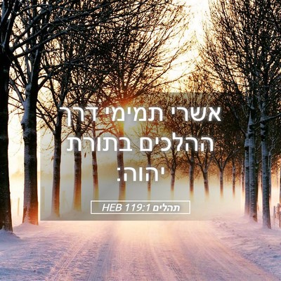 Picture 05 - תהלים 119:1 HEB - אשרי תמימי דרך ההלכים - Bible Verse Picture