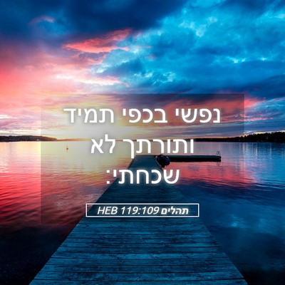Picture 05 - תהלים 119:109 HEB - נפשי בכפי תמיד ותורתך לא - Bible Verse Picture