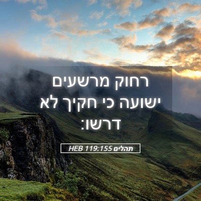 Picture 05 - תהלים 119:155 HEB - רחוק מרשעים ישועה כי חקיך - Bible Verse Picture