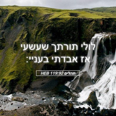 Picture 05 - תהלים 119:92 HEB - לולי תורתך שעשעי אז אבדתי - Bible Verse Picture