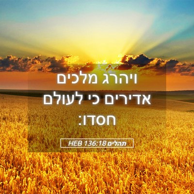 Picture 05 - תהלים 136:18 HEB - ויהרג מלכים אדירים כי - Bible Verse Picture