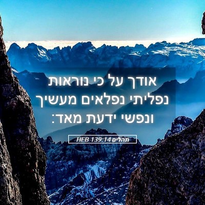 Picture 05 - תהלים 139:14 HEB - אודך על כי נוראות נפליתי - Bible Verse Picture