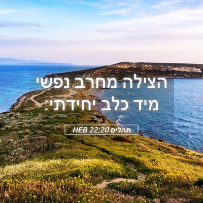Picture 05 - תהלים 22:20 HEB - הצילה מחרב נפשי מיד כלב - Bible Verse Picture