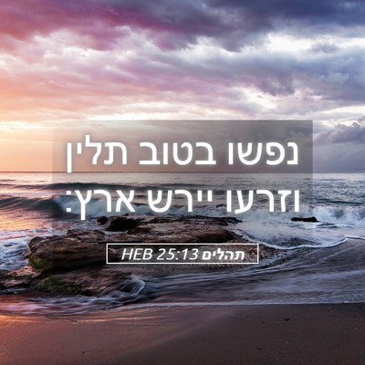 Picture 05 - תהלים 25:13 HEB - נפשו בטוב תלין וזרעו יירש - Bible Verse Picture