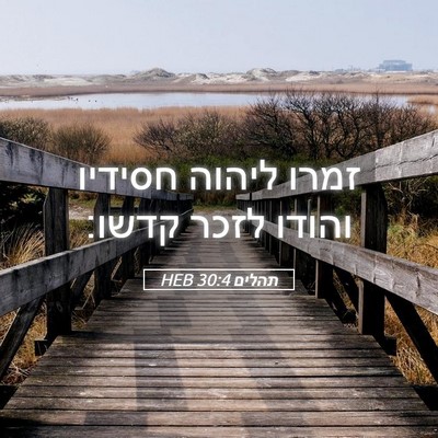 Picture 05 - תהלים 30:4 HEB - זמרו ליהוה חסידיו והודו - Bible Verse Picture