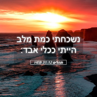 Picture 05 - תהלים 31:12 HEB - נשכחתי כמת מלב הייתי ככלי - Bible Verse Picture